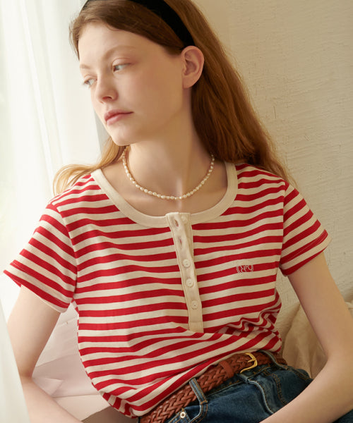HENRYNECK HALF T SHIRT RED STRIPE