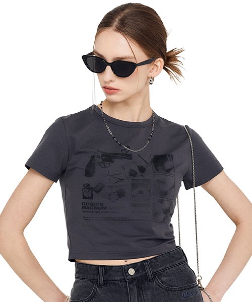 Collage Graphic Crop Tee - CHARCOAL