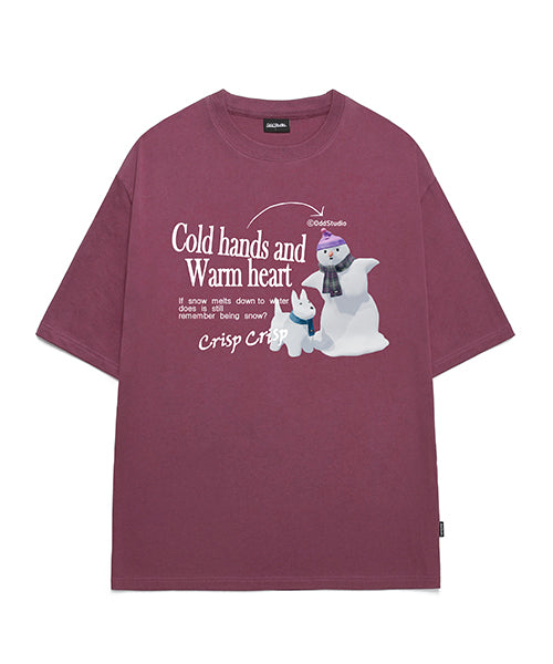 Nerd Snowman Graphic Overfit T-Shirt - PLUM