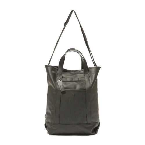 COATED CANVAS 2WAY TOTE BAG - BLACK