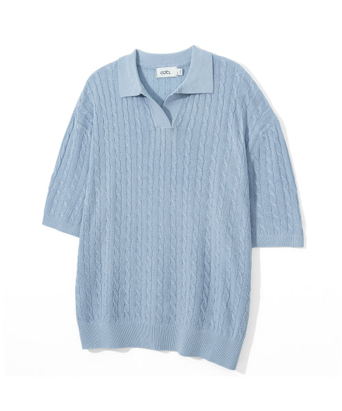쿨 린넨라이크 케이블 카라 숏 슬리브 니트 10 COLOR