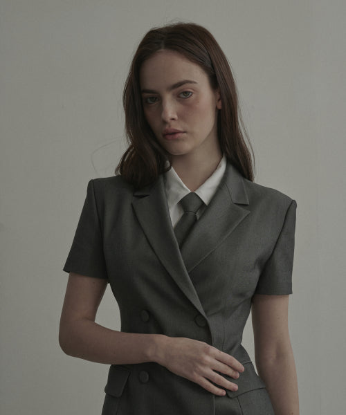 젠 하프슬리브 수트 자켓 드레스 - 그레이