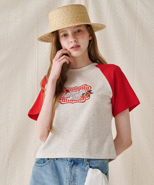 RASPBERRY JAM RAGLAN CROP T SHIRT RED