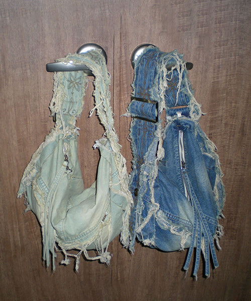 Destroyed Denim Duffel Bag Vintage Ice