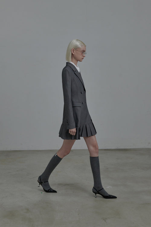 젠 플리티드 수트 자켓 드레스-그레이