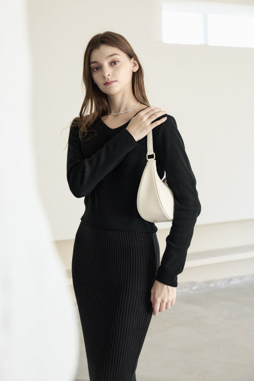 비건 레더 하프문 호보백 크림