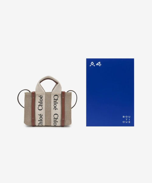 미니 리넨 우디 토트백 - 화이트:브라운 / CHC22AP237I2690U