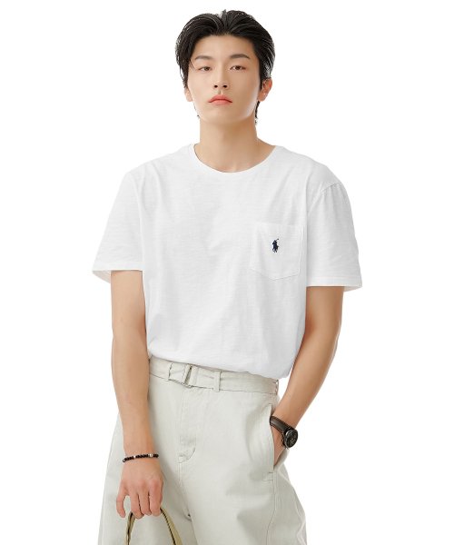 커스텀 슬림핏 포켓 티셔츠 - 화이트