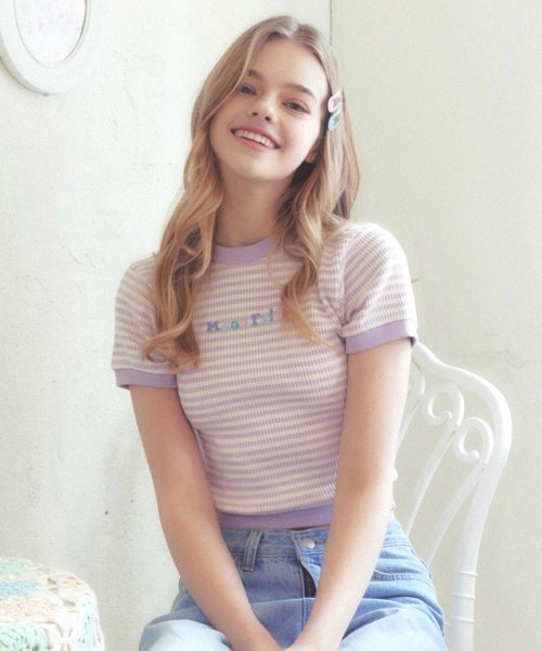 MF 윙키 스트라이프 크롭티-라벤더