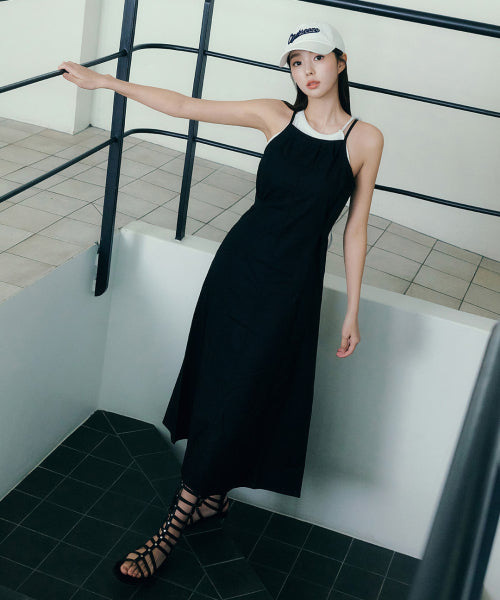 홀터넥 롱 원피스_BLACK