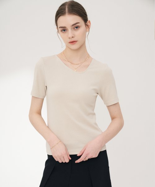 Diagonal-Neck Short Sleeve[GREIGE]