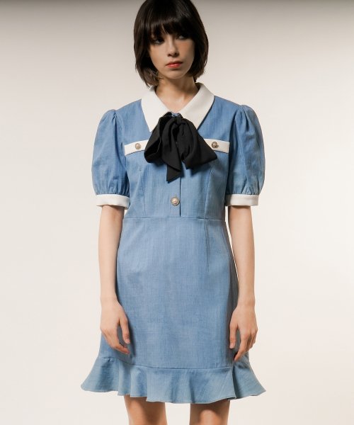 세일러 카라 데님 미니 원피스 드레스_UWS-SS01