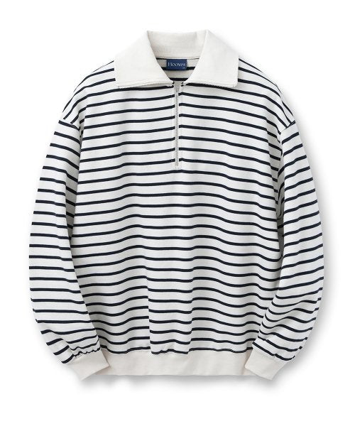 스트라이프 풀오버 집업 스웻셔츠[아이보리]