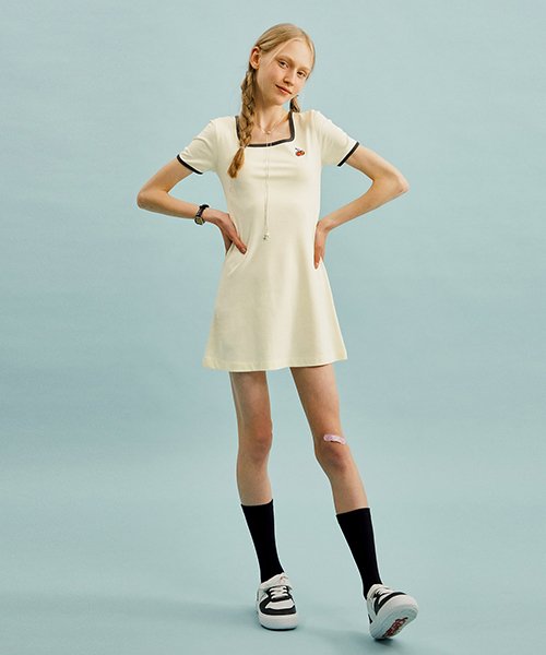 스몰 체리 스퀘어넥 드레스 [라이트 옐로우]