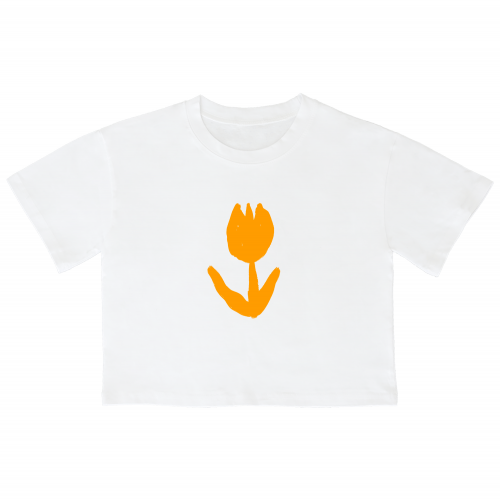 (23SS)SILHOUETTE FLOWER ORANGE 크롭 반팔 티셔츠 화이트