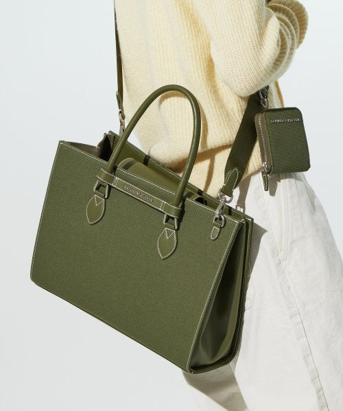 NO.46 캔버스 레더 브릿지 토트백 M _ 카키