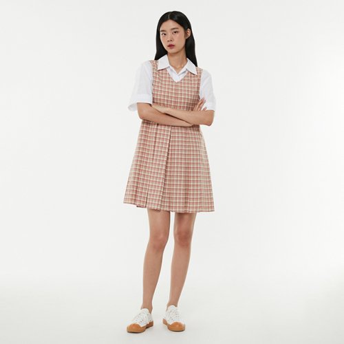 브이넥 민소매 체크 원피스 AP2WO56F