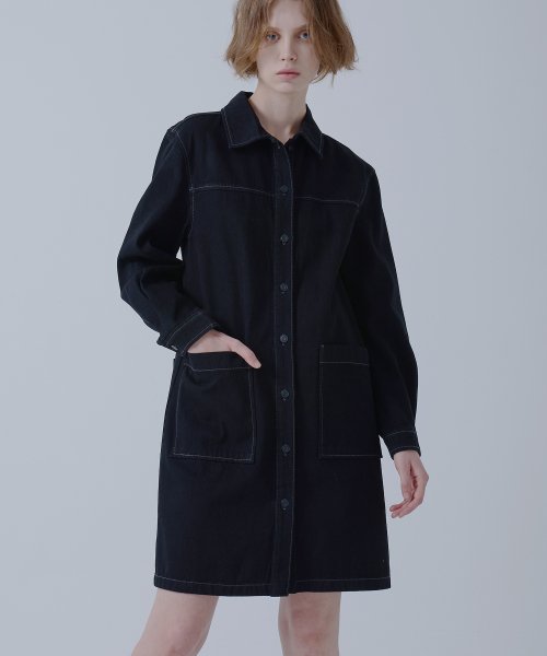 RC601 셔츠형 릴랙스 데님 원피스