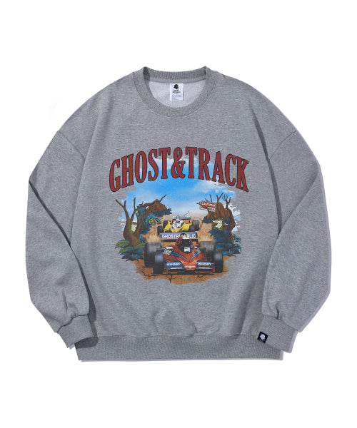 Race Track Vintage Print Overfit Man to Man Gray GMT-146