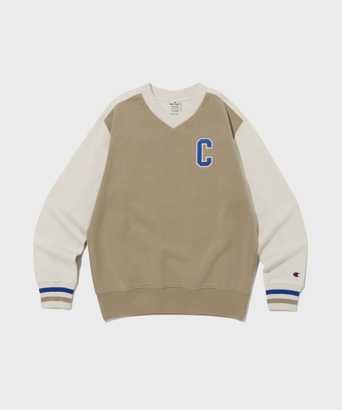 컬러 블록 브이넥 스웨트셔츠 Normal Beige