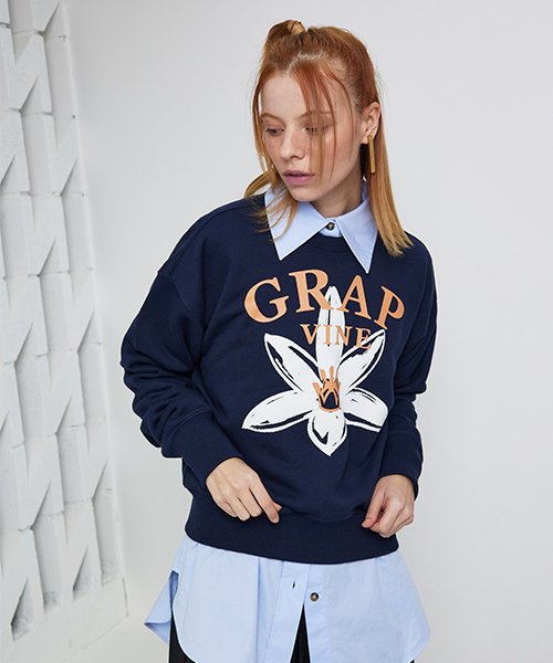 Apricot Blossoms Sweat Shirt Navy