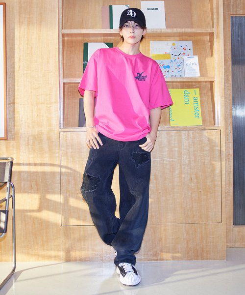 DESTROYED WASHING SPRAY DENIM PANTS BLACK