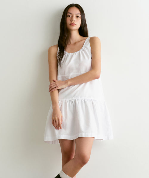 우먼즈 코튼 티어드 미니 드레스 [화이트]