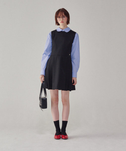 LOGO PLEATS LAYERED DRESS BLACK