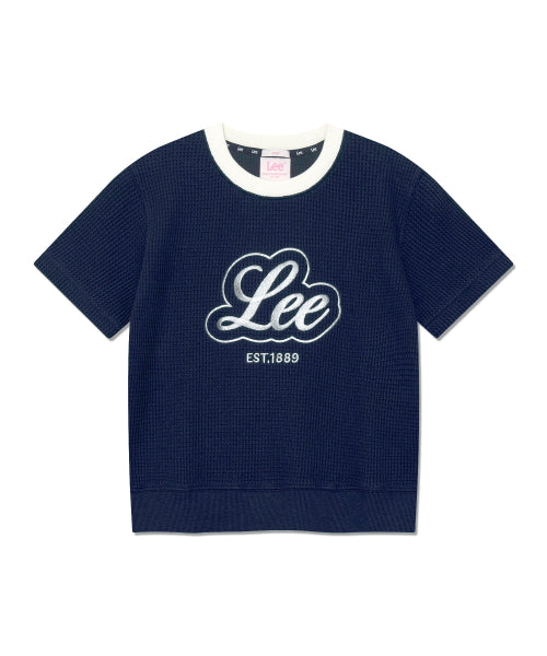 우먼 와플 숏 슬리브 맨투맨 네이비