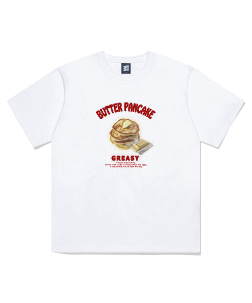 버터 팬케이크 프린팅 반팔티 화이트