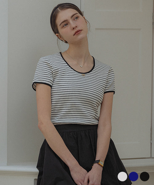 Gold ribbon half sleeve stripe t-shirt[3color]