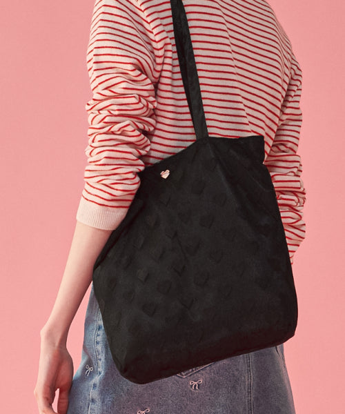 HEART PATTERN MESH TOTE BAG BLACK