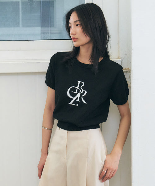 Buckle Symbol Logo Short Sleeve Knit_BLACK