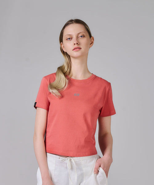 KZM 로고 크롭 반팔 티셔츠 CORAL
