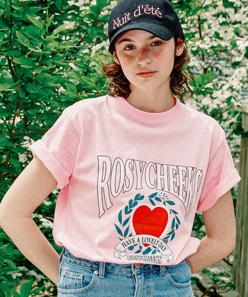 ROSY CHEEKS HEART LAUREL BASIC FIT T SHIRT PINK