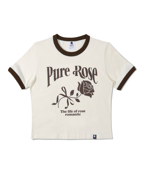 Pure Rose Semi-Crop Ringer Short Sleeve T-Shirt GT-358