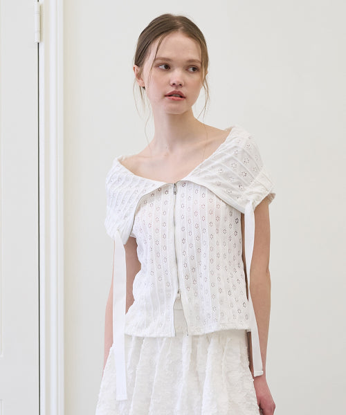 플라워 펀칭 집업 WHITE