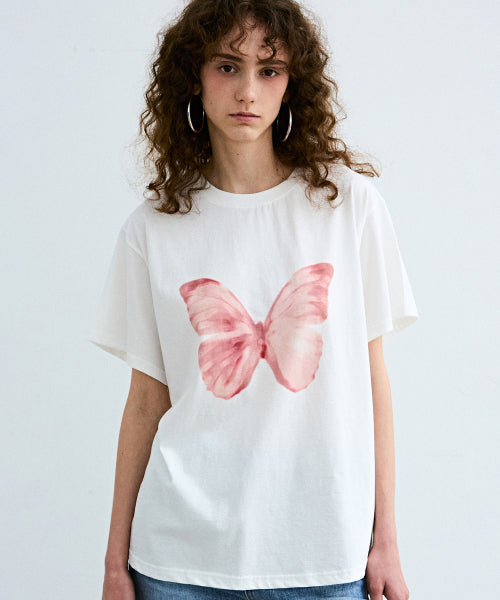 BUTTERFLY SOFT COLORING SLEEVE TOP_WHITE PINK