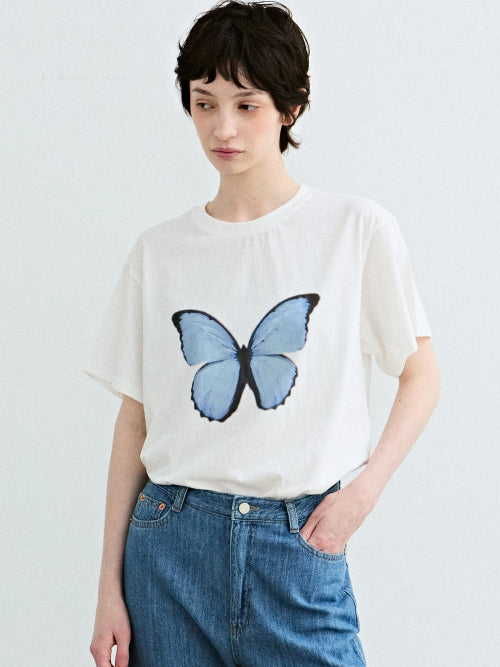 BUTTERFLY SOFT COLORING SLEEVE TOP_WHITE BLUE