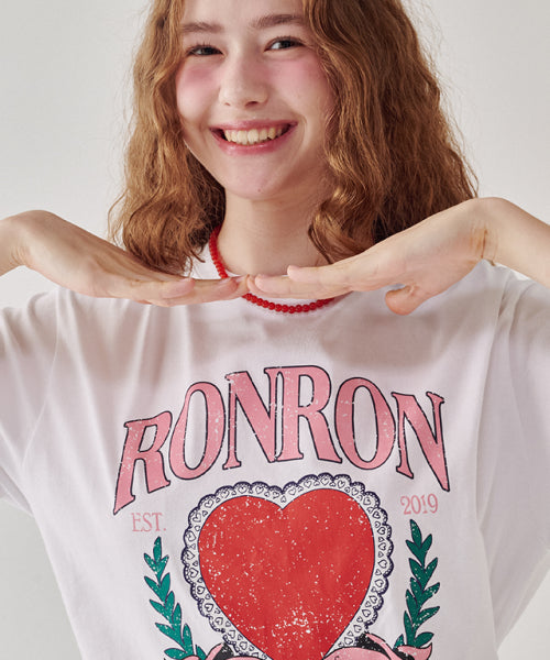 RONRON HEART LAUREL OVER FIT T SHIRT WHITE