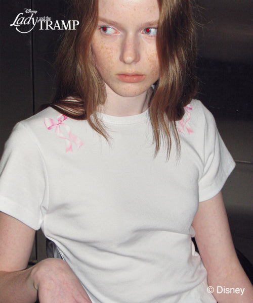 CRAYON RIBBON SLIM CROP T SHIRT WHITE