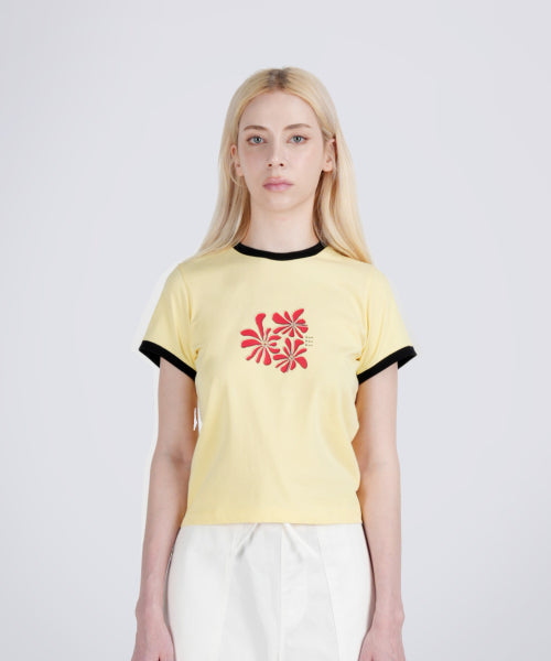 플로럴 링거 반팔 티셔츠 YELLOW