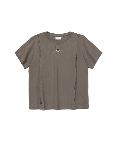 CROP CUT-OFF LOGO RING POINT T-SHIRT_KHAKI