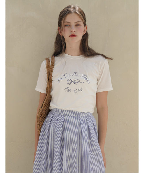 Daily Lovely Ribbon Print Short Sleeve T-Shirt (WIBBTS020)