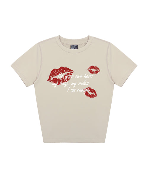 DW 루즐리 크롭 반팔티셔츠 베이지