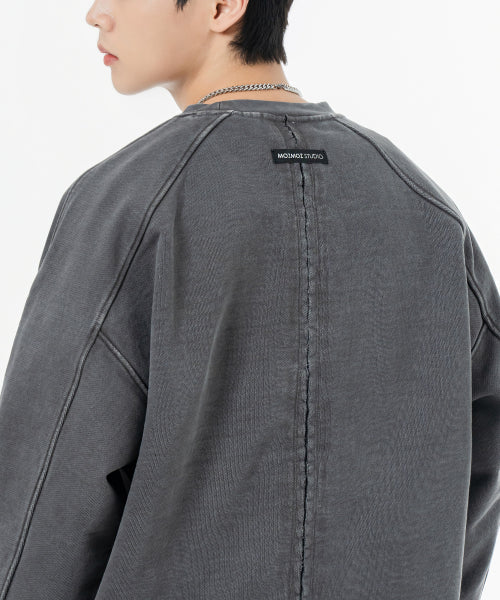 헤비 웨이트 피그먼트 나그랑 뒷절개 오버핏 맨투맨 챠콜