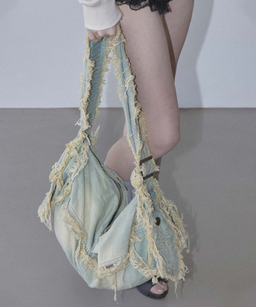 Destroyed Denim Duffel Bag Vintage Ice