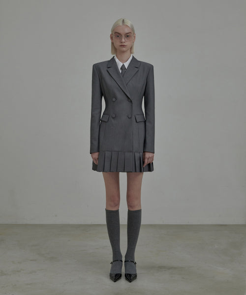 젠 플리티드 수트 자켓 드레스-그레이