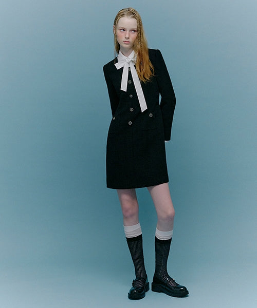 샤네즈 배색타이 트위드 원피스 SWOPOK0100