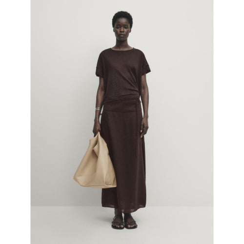 100% 린넨 쇼트 슬리브 크롭 티셔츠